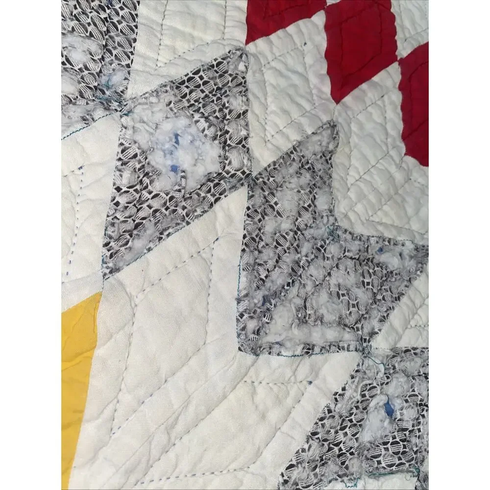 Vintage Hand Sewn Quilt LONE STAR 74”x 72” Square Flaws See Pics & Read On